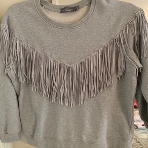 Grey fringe sweat shirt